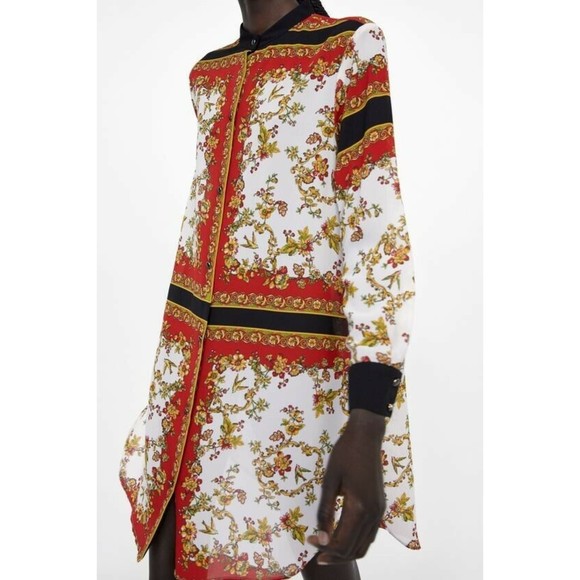 ZARA | Floral Scarf Button Down Shirt Dress Sheer Tunic Size: Small - Picture 6 of 9